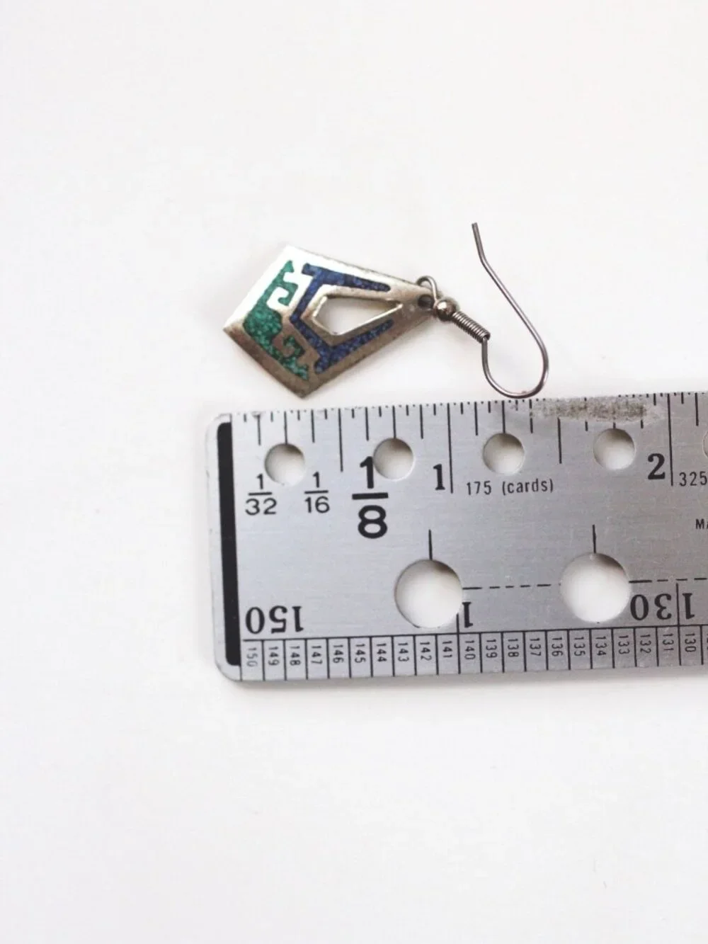 Vintage Alpaca Silver Mosaic Inlay Dangle Earrings Mexico Geometric Southwestern